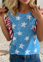 Load image into Gallery viewer, Blue Star w/ Red Ruffle Sleeve Top
