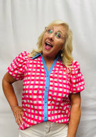 Load image into Gallery viewer, Pink check w/denim collar top
