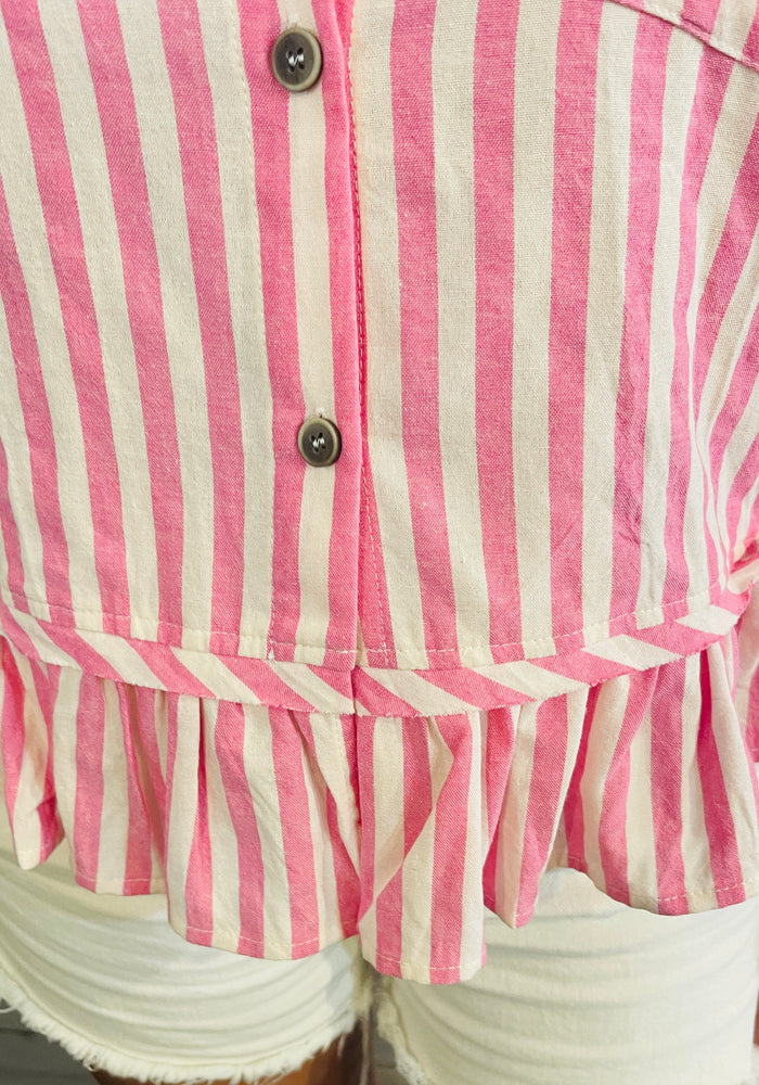 Light Pink Stripe Ruffle Hem Top