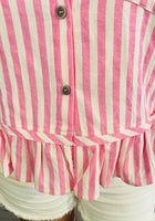Load image into Gallery viewer, Light Pink Stripe Ruffle Hem Top
