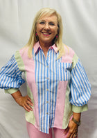 Load image into Gallery viewer, Blue/Pink Stripe 3/4 Sleeve Top
