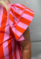 Load image into Gallery viewer, Pink/Orange Stripe w/ruffle sleeve top

