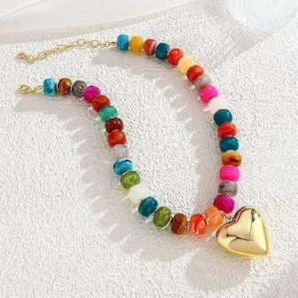 Multi Color Puff Heart Necklace