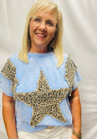 Load image into Gallery viewer, Vintage Blue  Leopard Star Top
