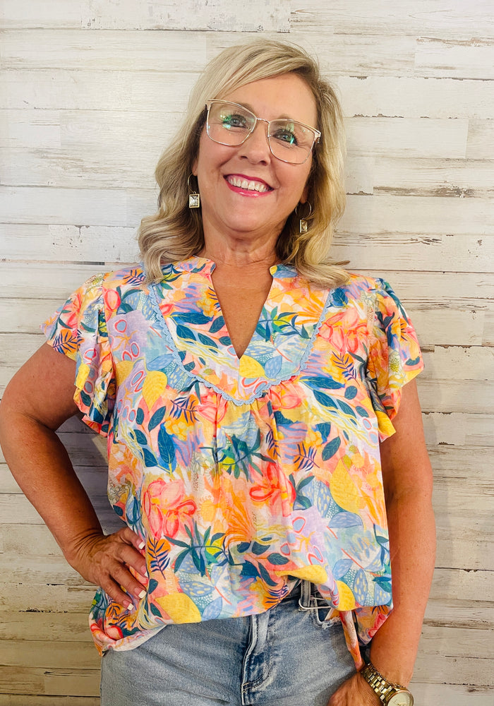 Blue Floral Mix Top