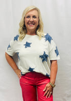 Load image into Gallery viewer, Cream Frayed Star Top
