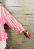 Load image into Gallery viewer, Light Pink Stripe Ruffle Hem Top
