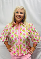 Load image into Gallery viewer, Pink/Green Floral 3/4 Sleeve Top
