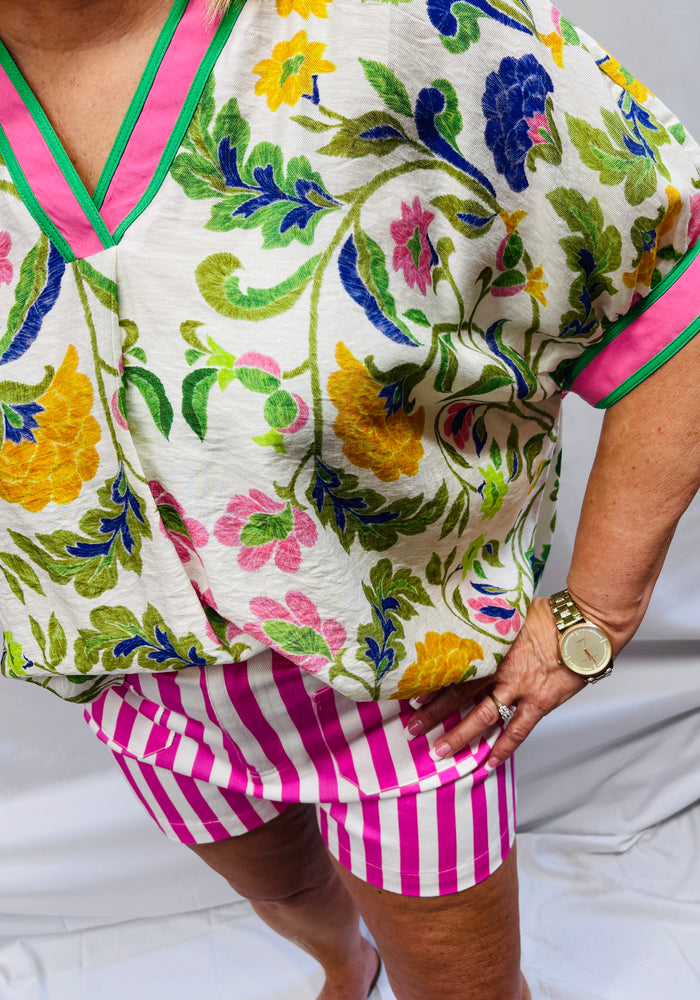Green/Pink Floral Oversized Top