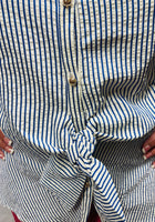 Load image into Gallery viewer, Navy Pin Stripe w/Bow top
