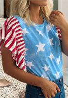 Load image into Gallery viewer, Blue Star w/ Red Ruffle Sleeve Top
