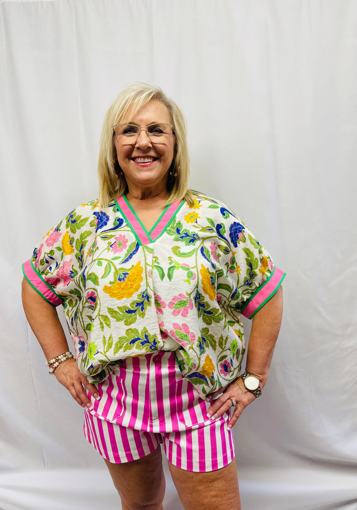 Green/Pink Floral Oversized Top
