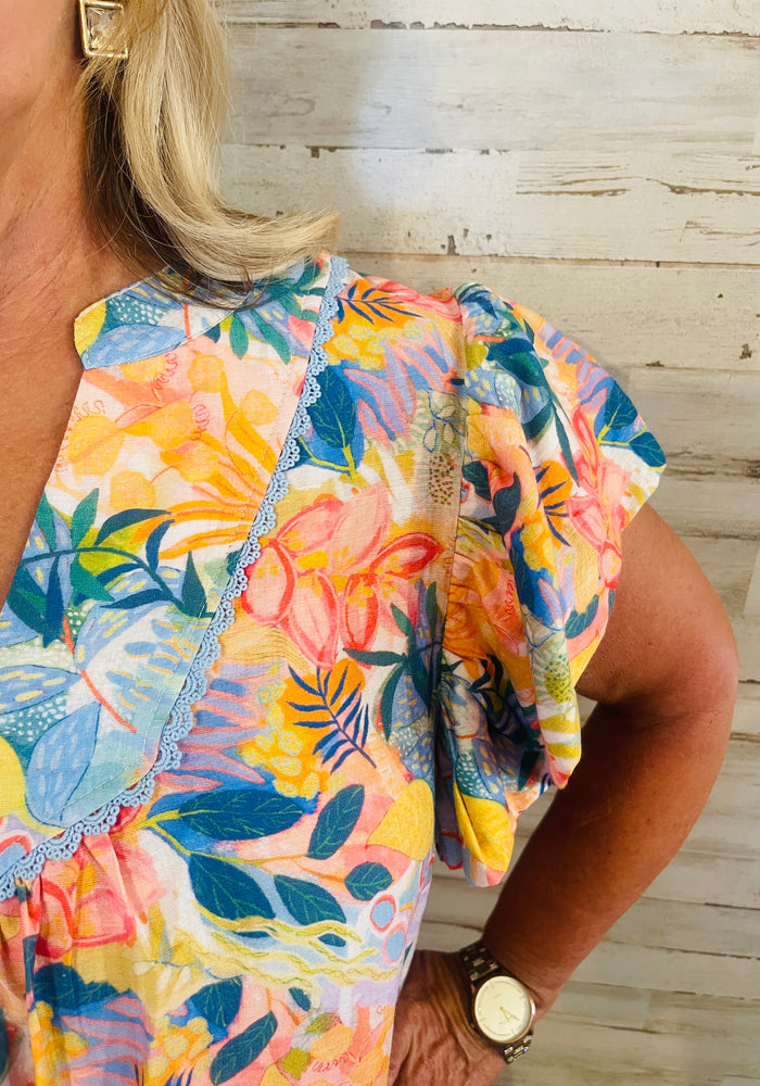 Blue Floral Mix Top