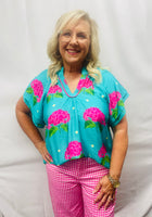Load image into Gallery viewer, Jade/Hot Pink Floral Top
