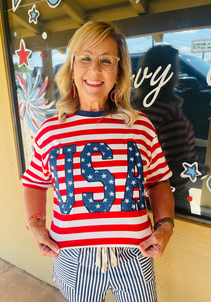 Red Stripe USA Top