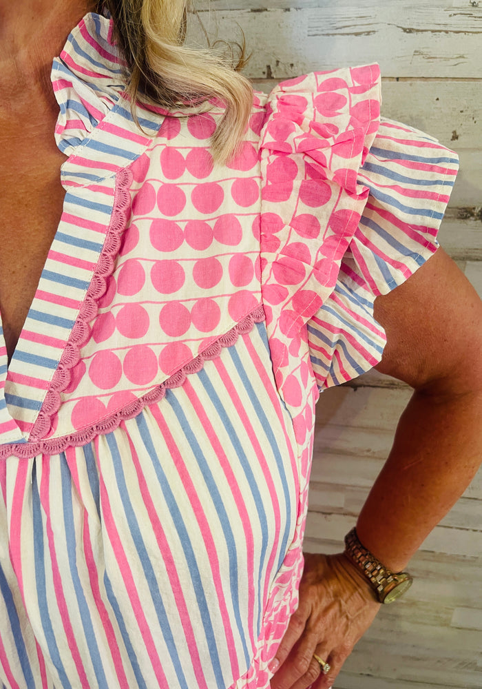 Pink/Blue Tiered Dress