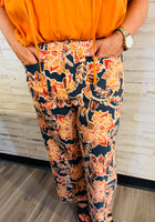Load image into Gallery viewer, Black/Rust Floral Cropped Pants
