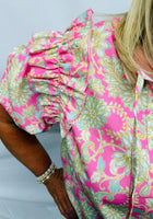 Load image into Gallery viewer, Pink Floral w/puff Sleeve Top
