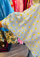 Load image into Gallery viewer, Lt Blue w/Yellow Polka Dot Top
