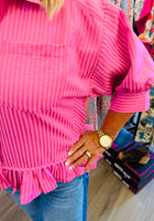 Load image into Gallery viewer, Pink Stripe Ruffle Top
