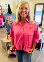 Load image into Gallery viewer, Pink Stripe Ruffle Top
