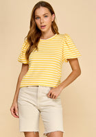 Load image into Gallery viewer, Stipe w/puff sleeves top
