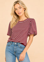 Load image into Gallery viewer, Stipe w/puff sleeves top
