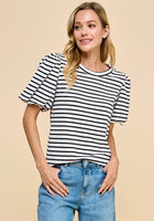 Load image into Gallery viewer, Stipe w/puff sleeves top
